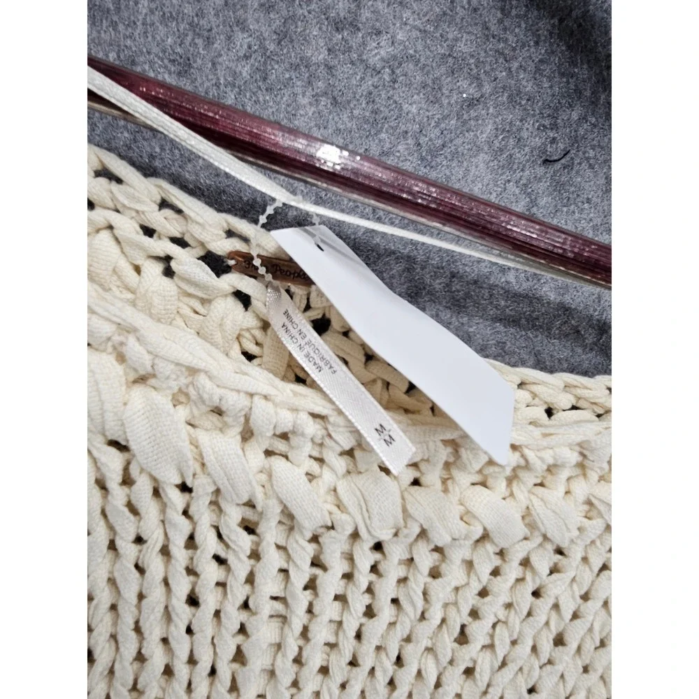 Free People Cream Crochet Knit Fringe‎ Crop Top Bohemian Festival